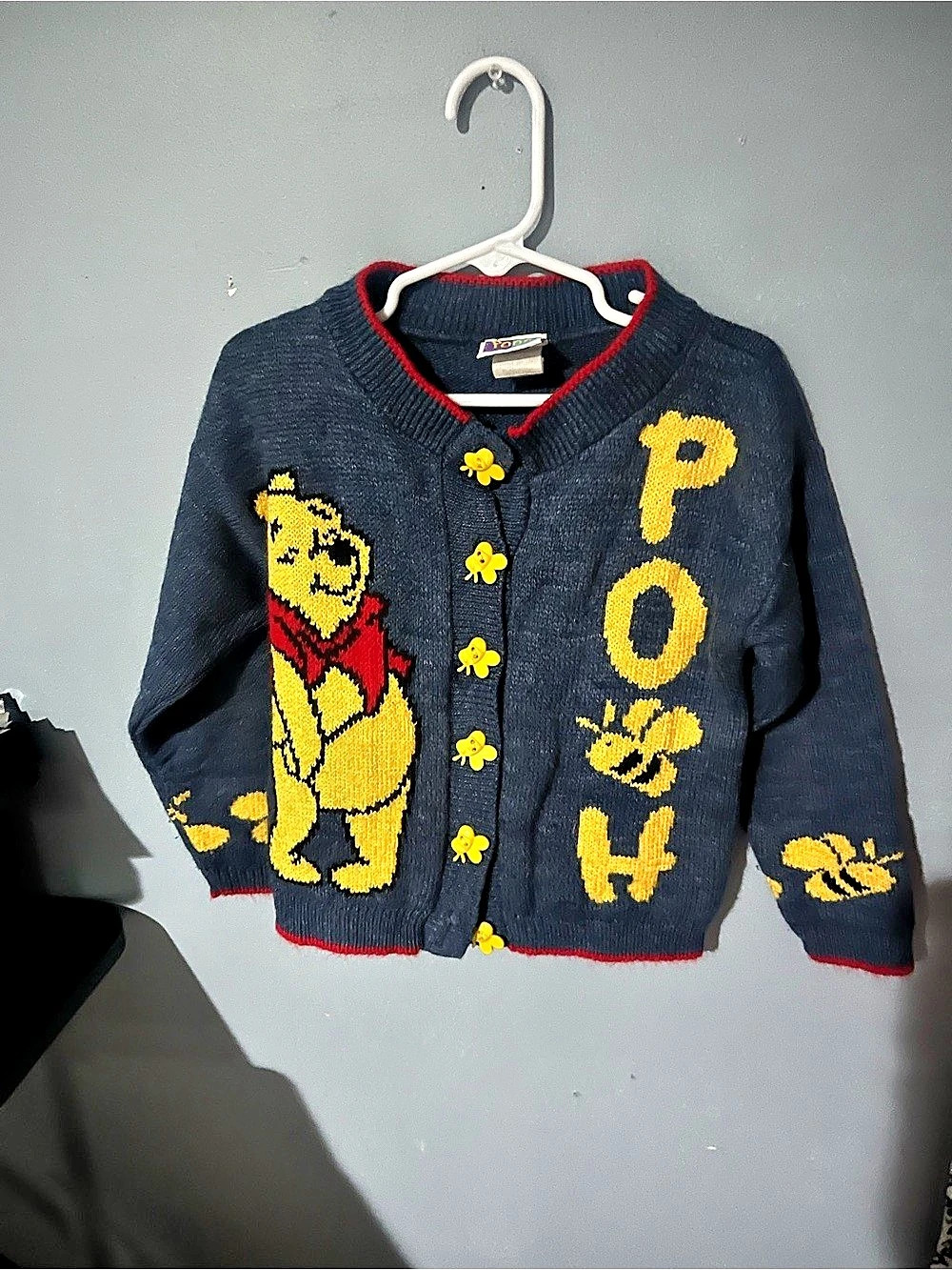 Vintage Pooh Disney Cardigan Navy & Yellow